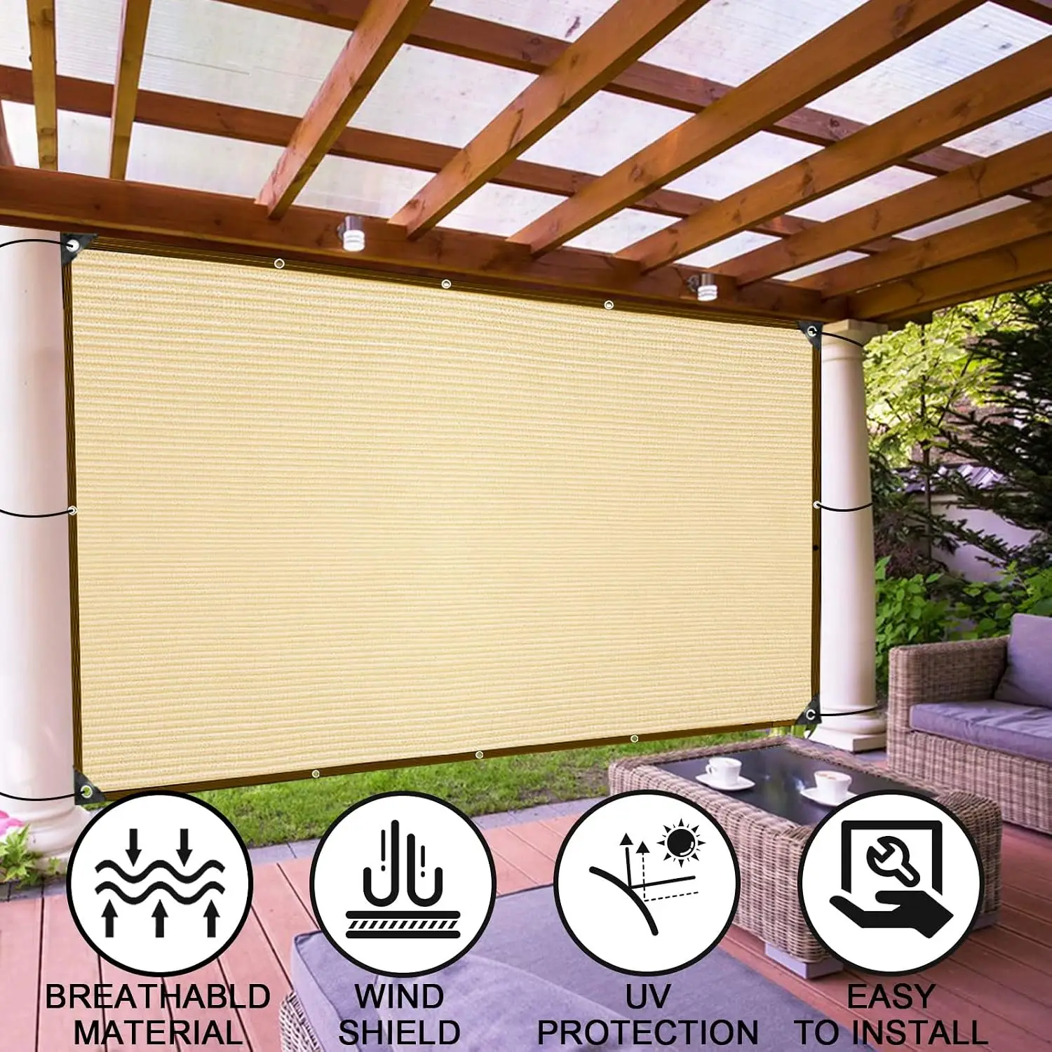 Pergola Shade Cloth 90% UV Block with Grommets for Patio Gazebo Deck Garden Porch Wheat 3x6FT