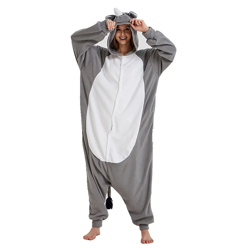 Animal Kigurumis Halloween Costumes Cartoon Onesies Pyjamas For Adults Rabbit Penguin Goat Cat Rhinoceros Cow Raccoon