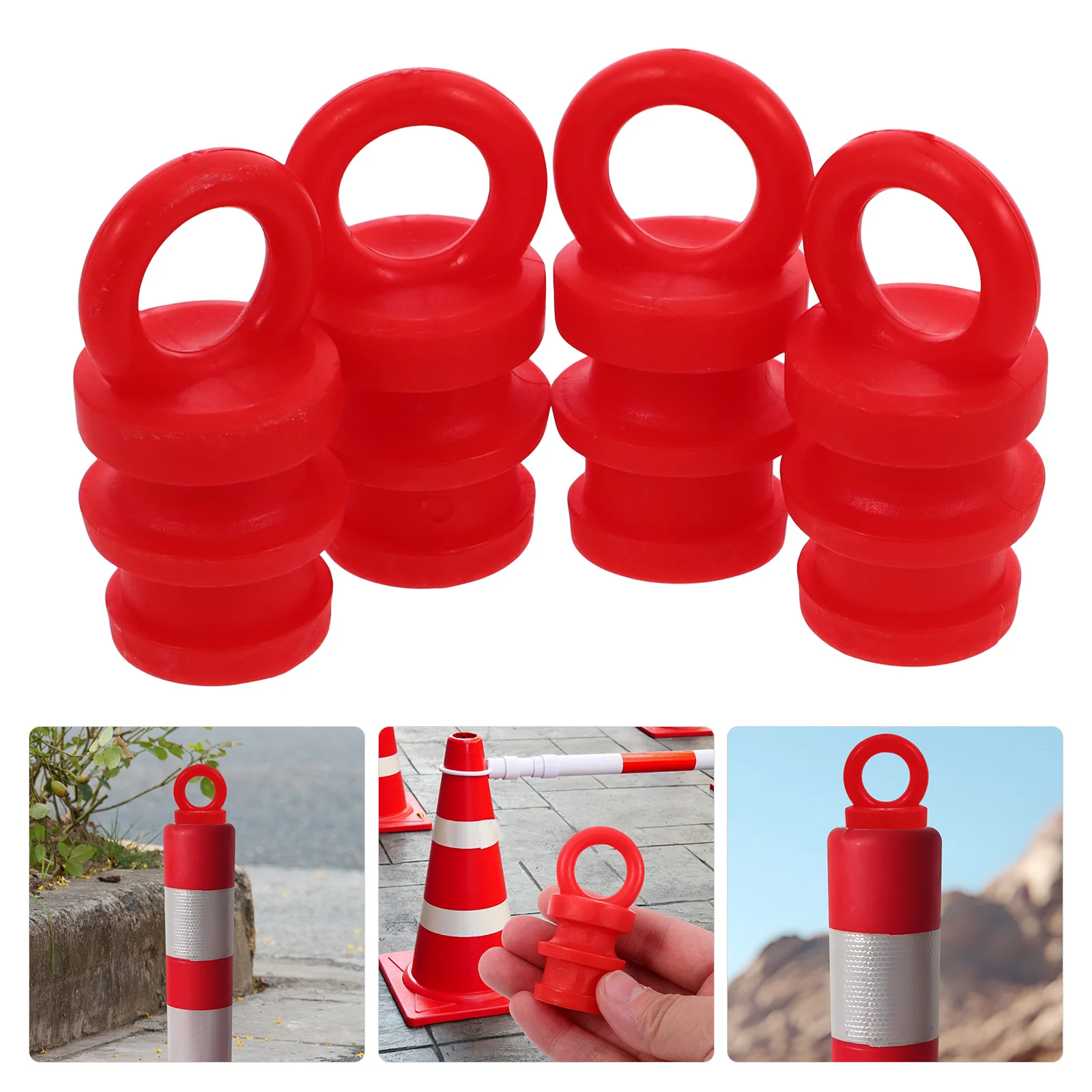 

4pcs Warning Column Cap Outdoor Caps Guardrail Post Cover External Post Cap Safety Cone For Traffic Road Parking Use Durable Pe