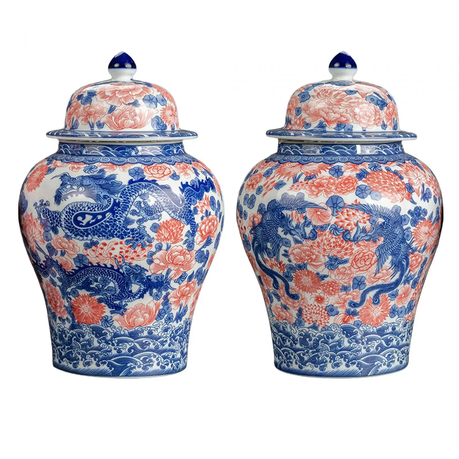 Ginger Jar Chinese 1300ml Ceramic Porcelain Storage Jar for Office Home Gift