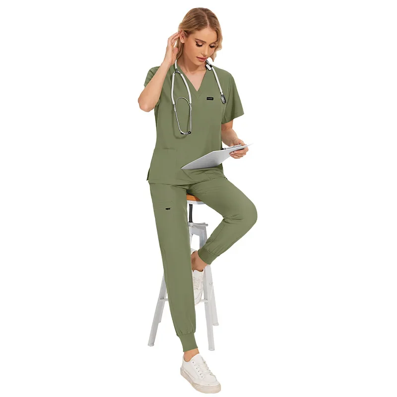 Uniformes de enfermera para mujer, ropa médica de manga corta de tela fina y ligera, pantalones de enfermería, uniformes médicos elásticos para verano