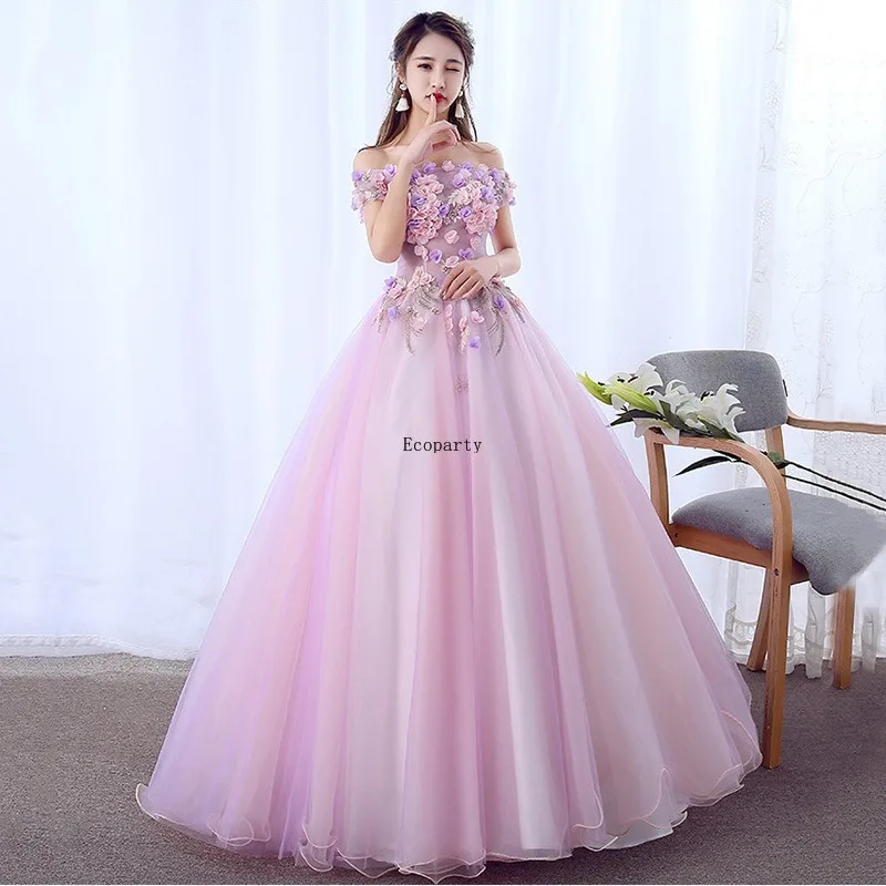 Gris violet personnalisé pas cher épaules dénudées femmes robe De bal formelle longue Organza Tutu robe De mariée pour mariée robes De remise des diplômes