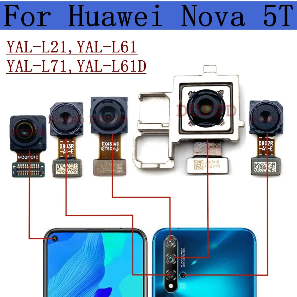 

Основная и задняя фронтальная камера для Huawei Nova 5T L21 L61 L71, оригинальный модуль фронтальной камеры для селфи, модуль камеры заднего вида, гибкие запасные части