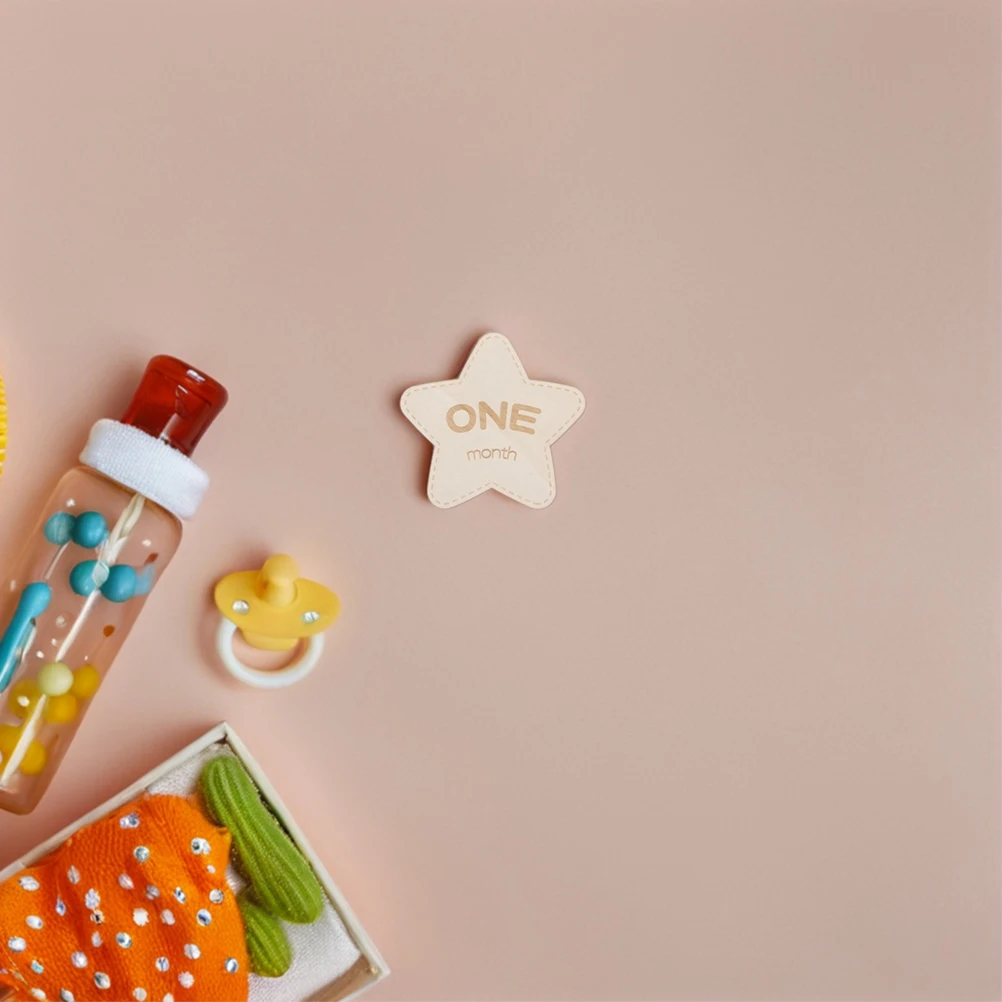 12 Pcs Baby Monthly Milestone Cards Double Sided Wooden Star Newborn Photo Props Crafted Keepsake Celebrations