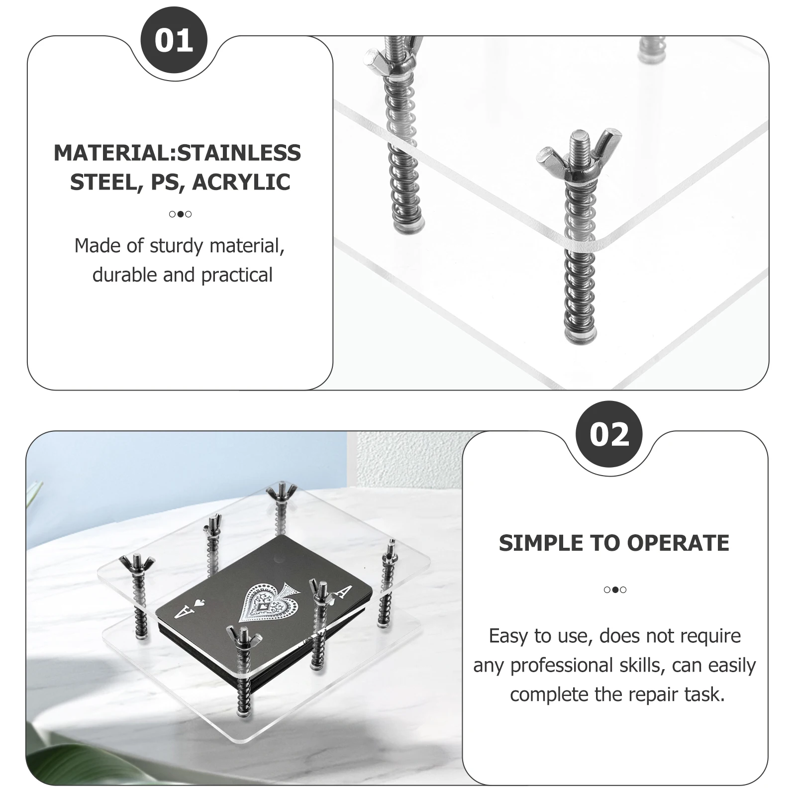 Profesjonalny zestaw narzędzi do naprawy kart, nierdzewny przyrząd do wygładzania akrylowych kart, do wygładzania wygiętych, zagniętych kart typu star, pokerowych.