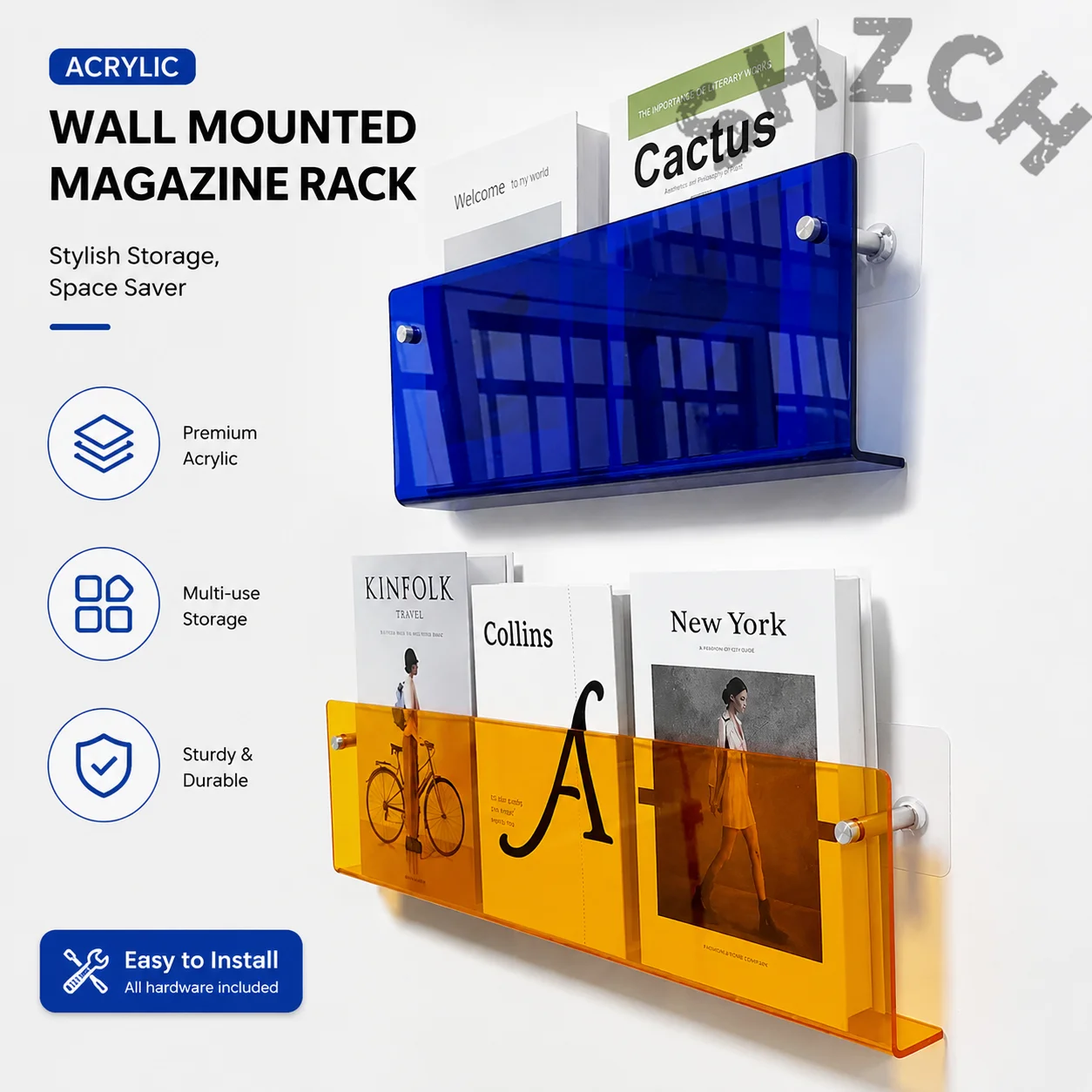 Acrylic Wall-Mounted Display Rack for Figures, Comics, Magazines & Newspapers – Clear Vertical Shelf Organizer
