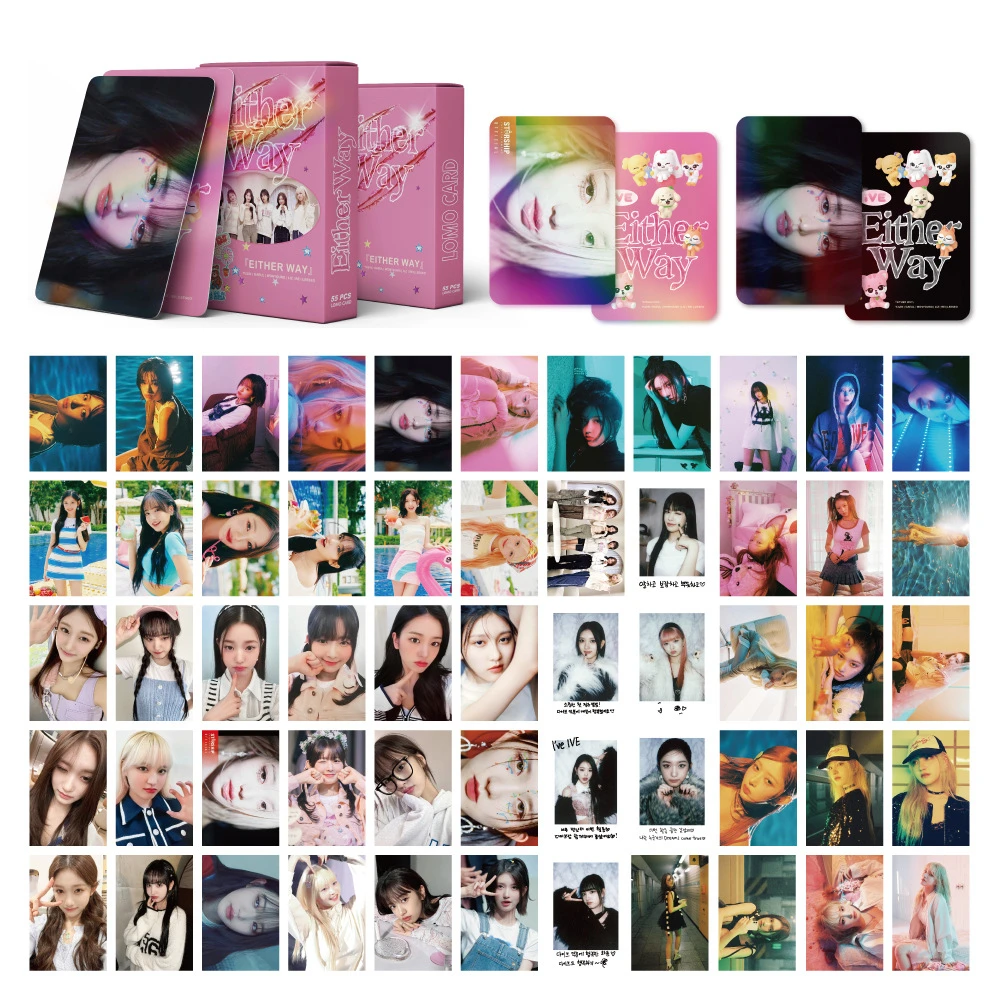 

55Pcs/Set KPOP IVE I'VE MINE Laser Photo Cards Either Way Album Postcard LOMO Cards Yujin Wonyoung Gaeul LIZ For Fans Collection