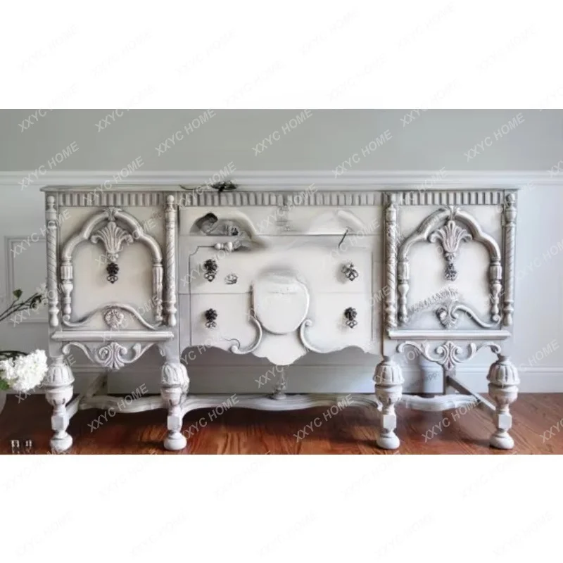 

Solid wood country style antique white gray dining cabinet foyer entrance cabinet
