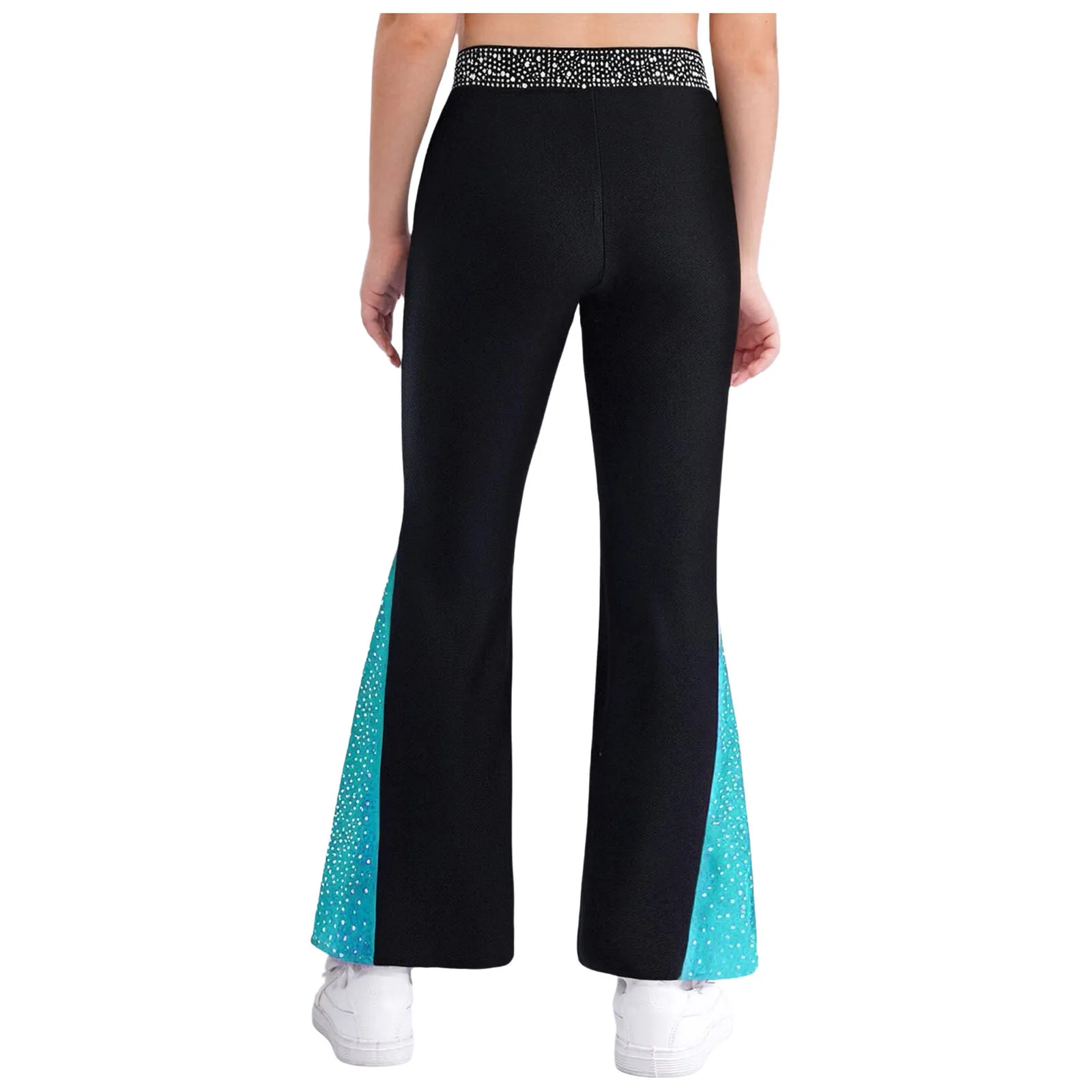 Kinderen Meisjes Latin Jazz Dans Sets Kunstschaatsen Prestaties Kostuum Strass Keyhole Back Crop Top met Bell-Bottom Broek