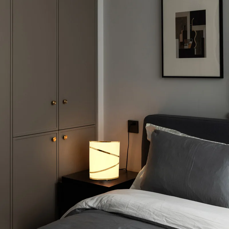 ما بعد الحداثة مصمم الحد الأدنى النسيج اسطوانة مصباح أرضي فاخر الفولاذ المقاوم للصدأ LED الجدول ضوء غرفة نوم السرير دراسة Luminaria #3