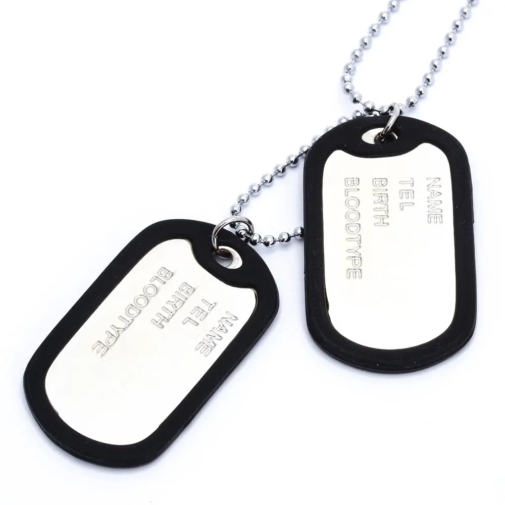 ABQR Necklace chain pendant 2 plate identity Dog Tag alloy fashion men