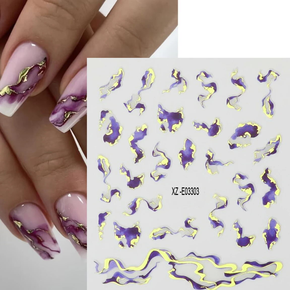 สติกเกอร์ติดเล็บลายคลื่นสีฟ้า 3 มิติ 3/6 ชิ้น ลายหินอ่อนสีทอง ลายสโมคกี้ ลายเรขาคณิตนามธรรม ลายเส้นเมทัลลิก สำหรับตกแต่งเล็บ