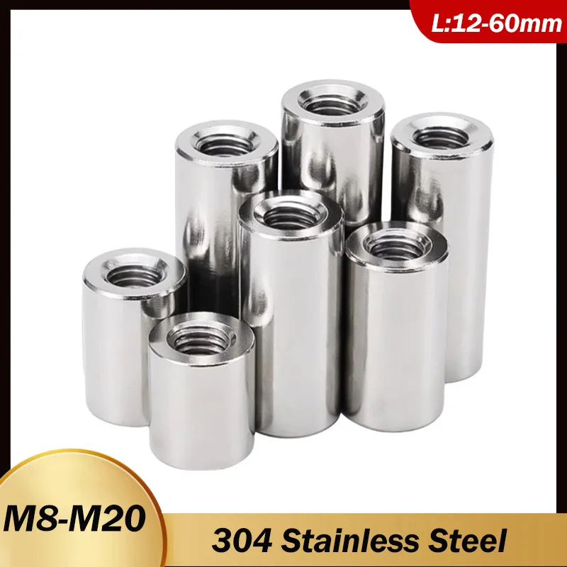 M8 M10 M12 M14 M16M20 304 Stainless Steel Column Joint Coupling Round Nut Standoff Spacer Extended Cylindrical Connect Screw Nut