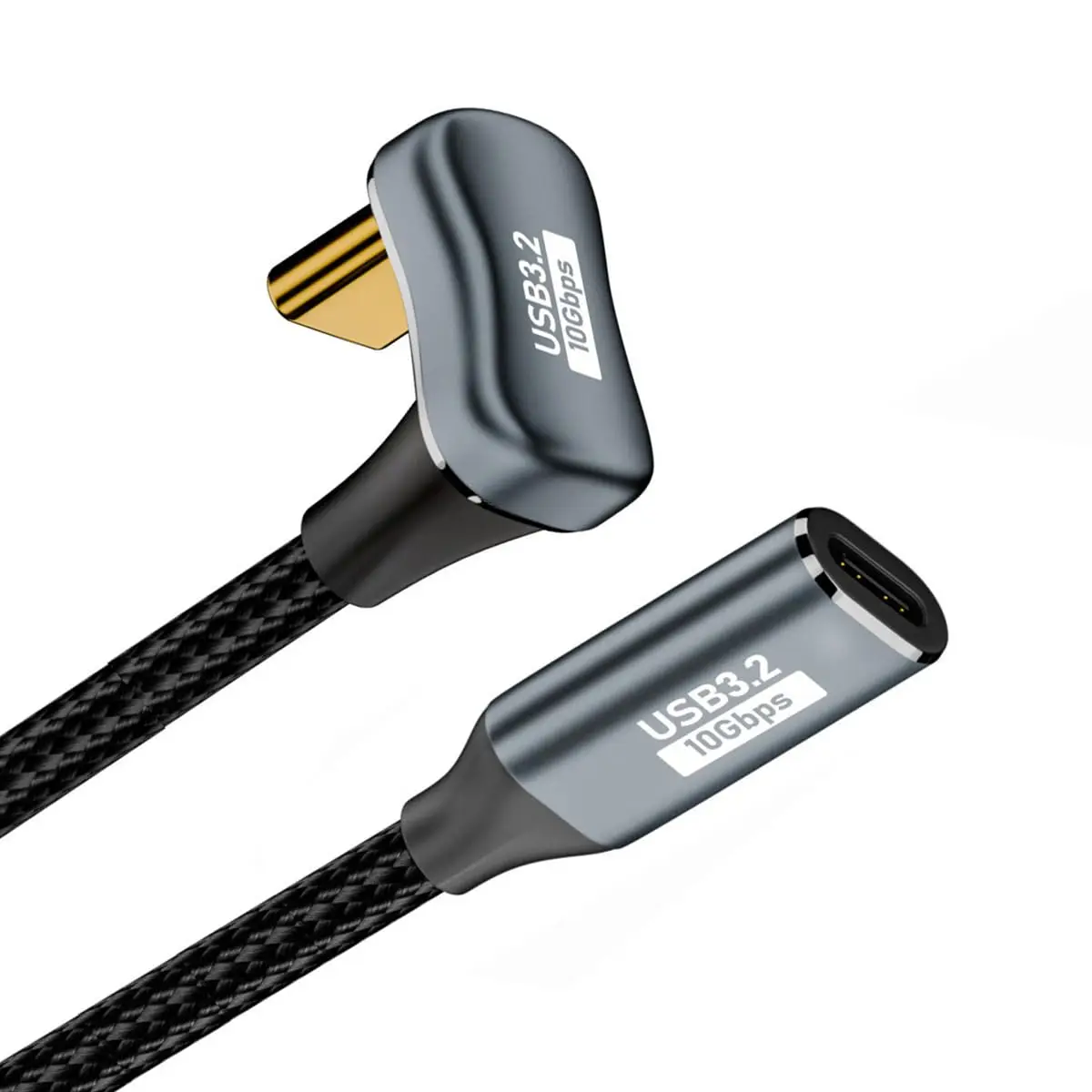 USB-C USB 3.1 Type C Male to Female10Gbps PD 100W Extension Data Cable Opposite U Shape Back Angled with Sleeve 10FT