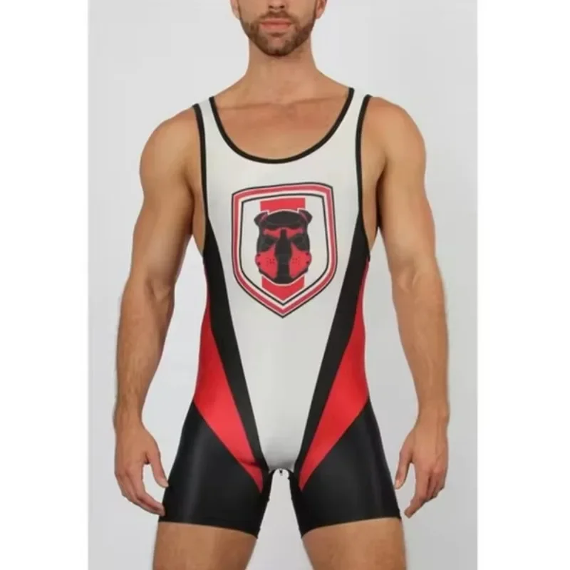 

2025 new men's wrestling onesie, belly tight sportswear sleeveless weightlifting fitness wrestling suit D3345702