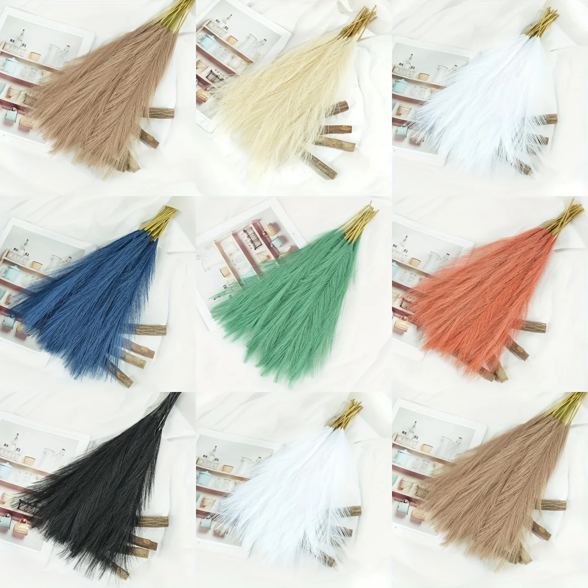 10 Pcs Artificial Pampas Grass Plant,Faux Dried Pampas Grass Stems Fake Flower Fluffy Reed Bouquet Reed Grass Decor