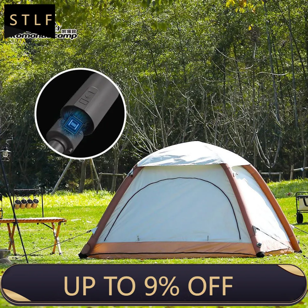 Inflatable Tent 2-4 Person 4-Season Waterproof Windproof Ultra-Light Oxford Fabric Automatic Setup Mesh Windows Glamping Tent wi