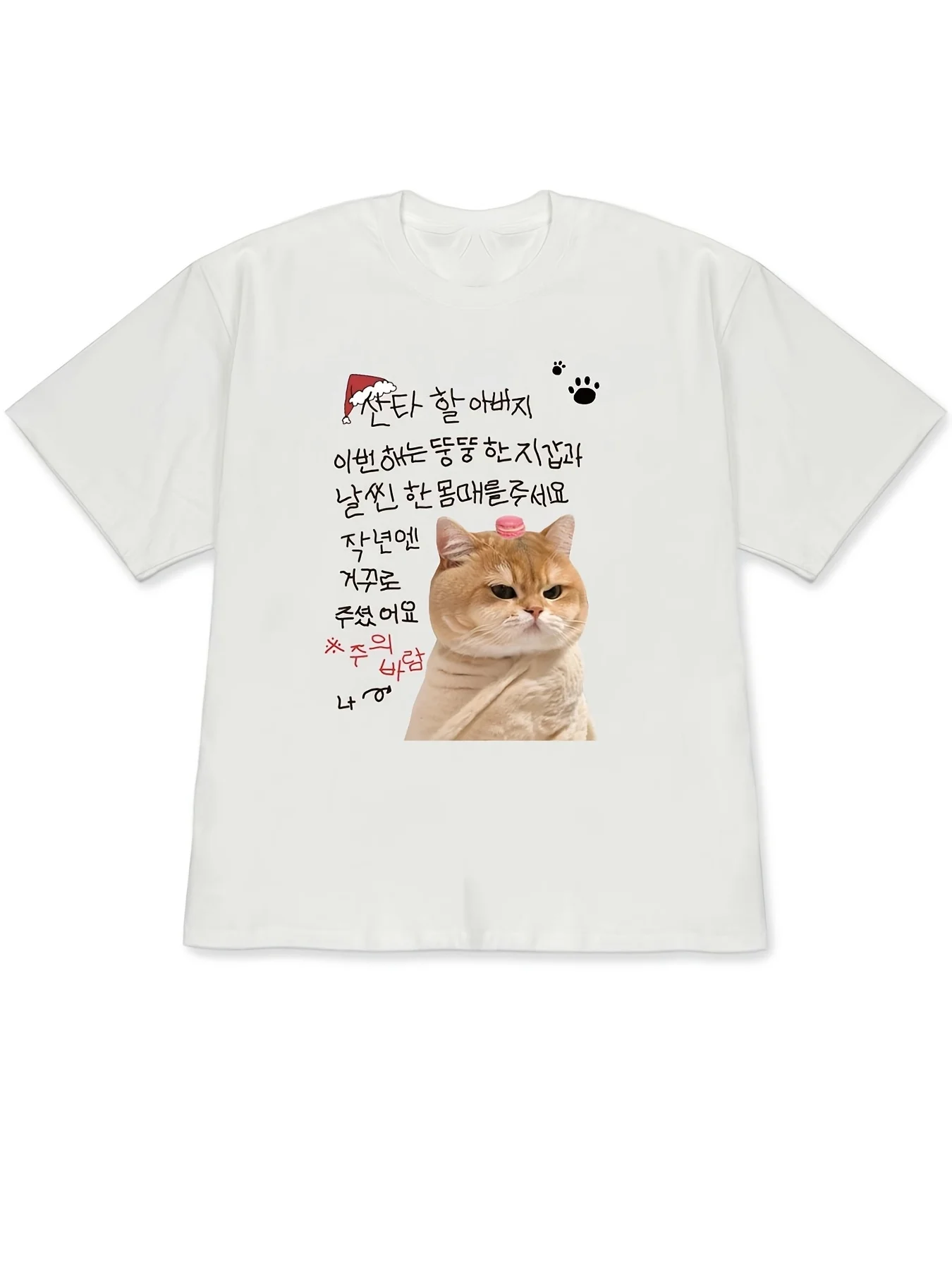 Decorated with a Christmas Hat in Korean Korean Text Orange Cat with Macaron on Top Head Print Decoration Combination  Fashion