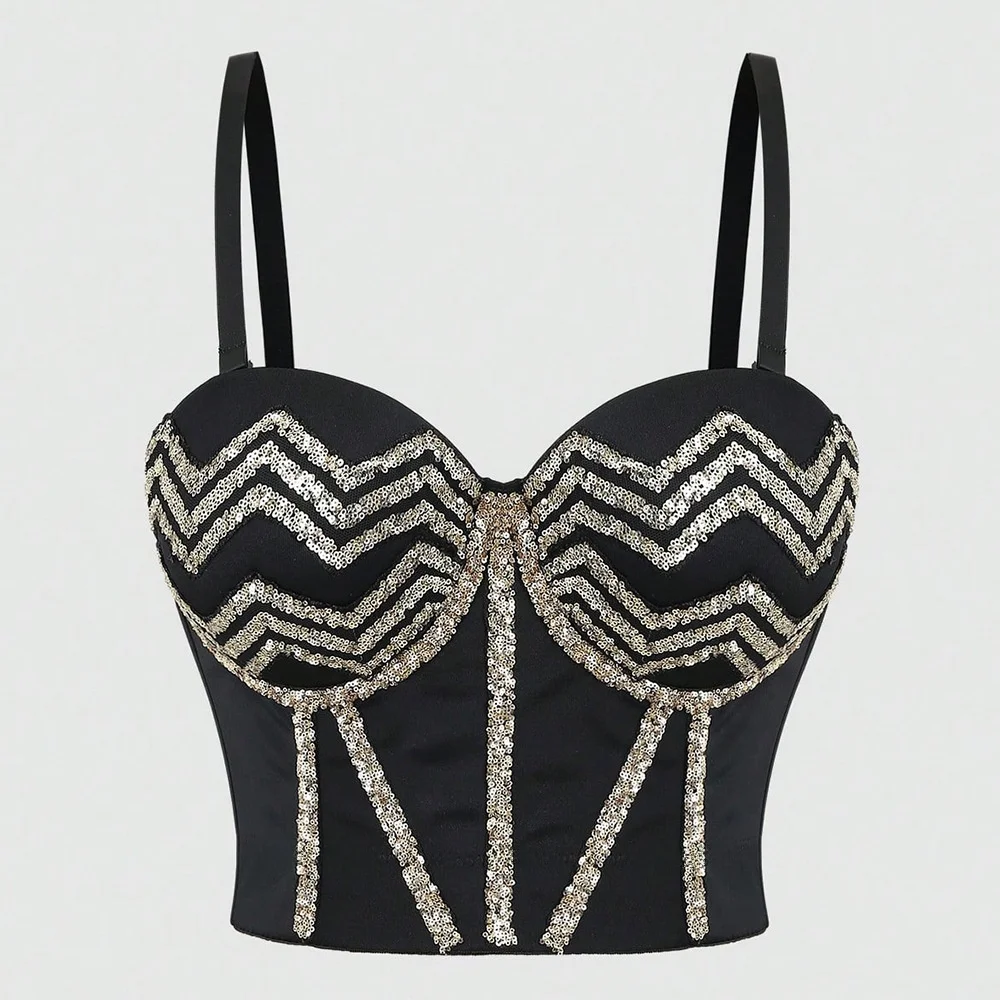 

Sexy Embroidered Sequin Small Strap European Sle Brtte Innerwear Faion Outerwear ort Length Slim Fit Vest Top