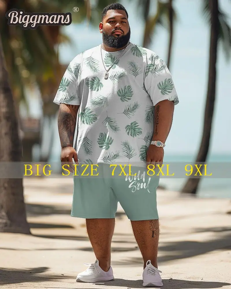 

Biggmans Plus Size Set L-9Xl for Summer T-shirt Oversize Hawaii Suit Men's Casual Colorblock Relaxed Pattern Print Large 7XL 8XL