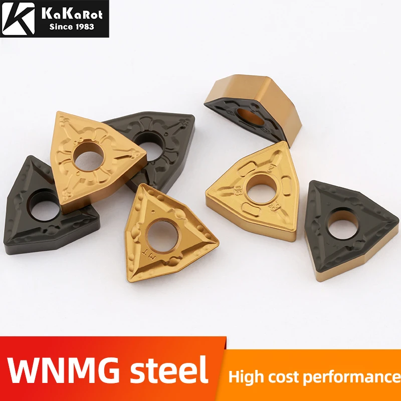 KaKarot 10PCS Carbide Insert WNMG080408 WNMG080404 TM HQ CQ PR Rough Semi Finishing For Steel Turning Tool lathe Black XT1028