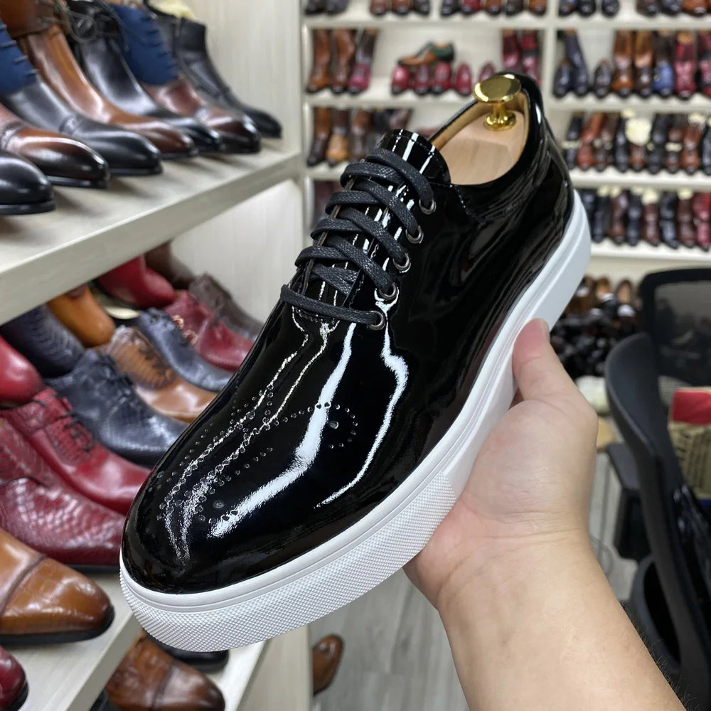 Luxury High Quality Mens Casual Shoes Patent Leather Lace Up Autumn Brand Comfortable Flat Oxford Shoes for Men Trendy Sneaker