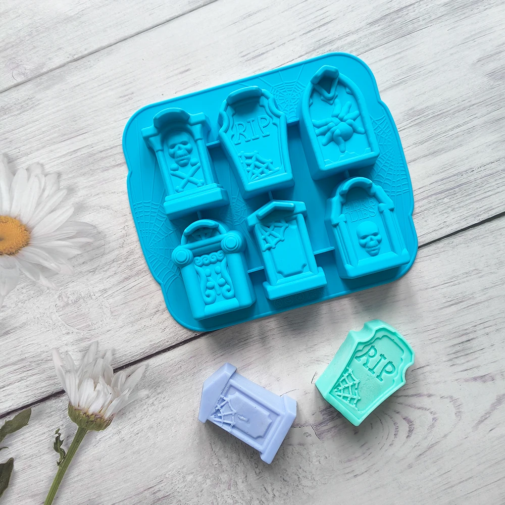 Silicone 6 Tombstones for Ice Cube Tray DIY for Halloween Decorative Cake Baking Accessories
