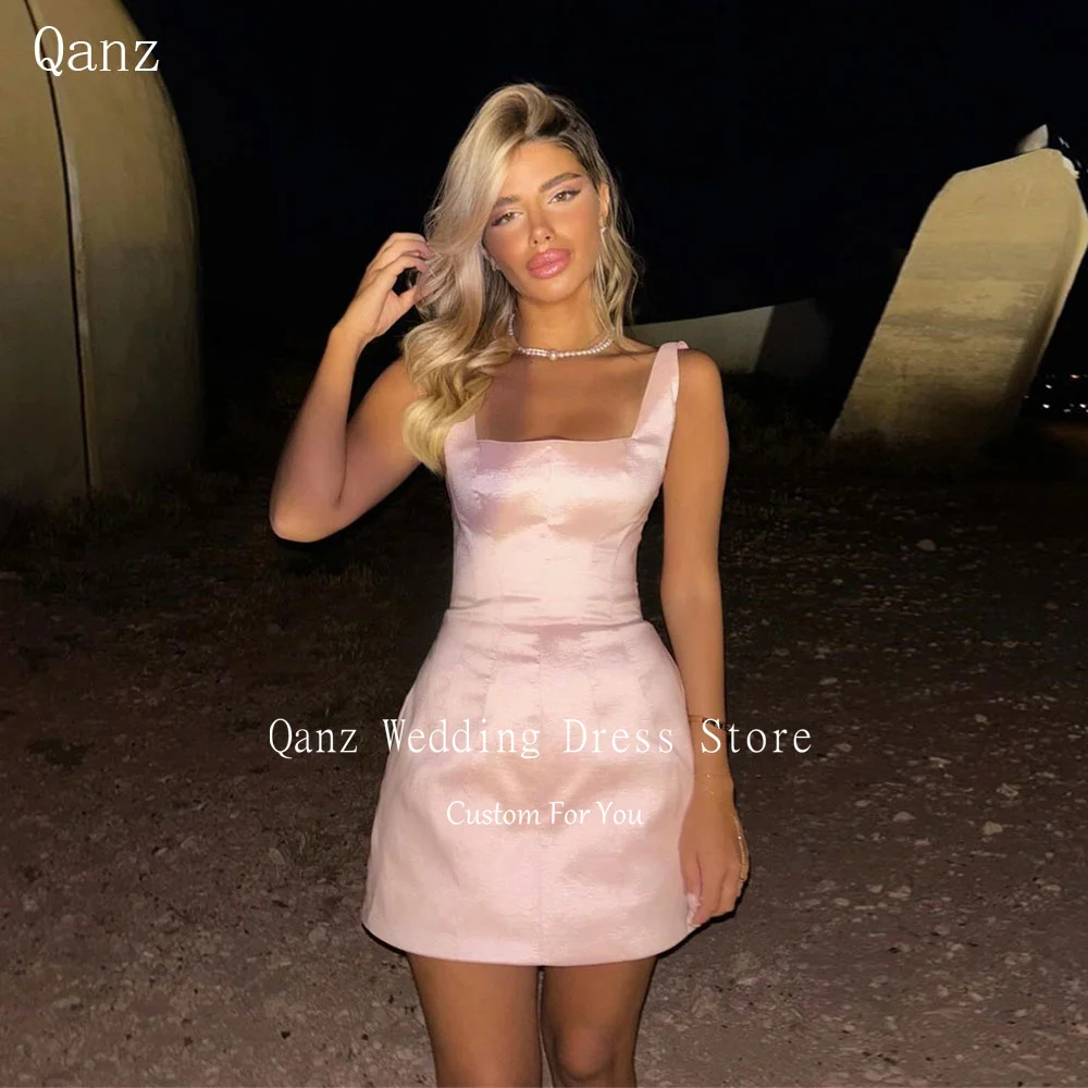 

Qanz Pink Mermaid Prom Dresses Spaghetti Straps Satin Short Dress Party Night Short Vestidos De Graduación 2024 Customized