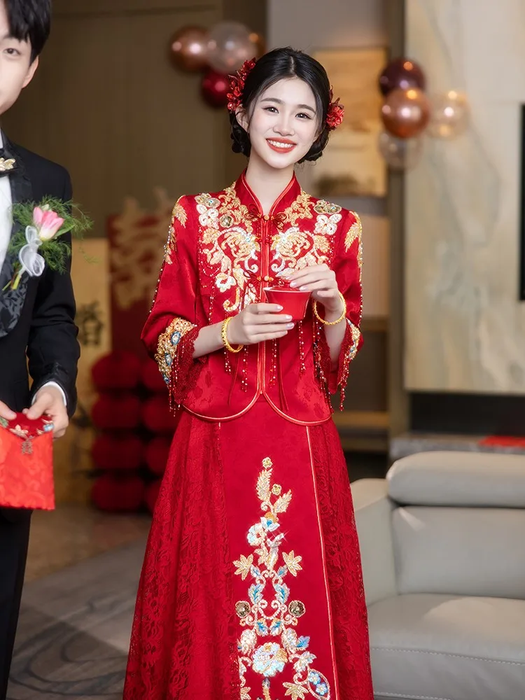 New wedding dress for brides Chinese-style and toasting heavy-duty women