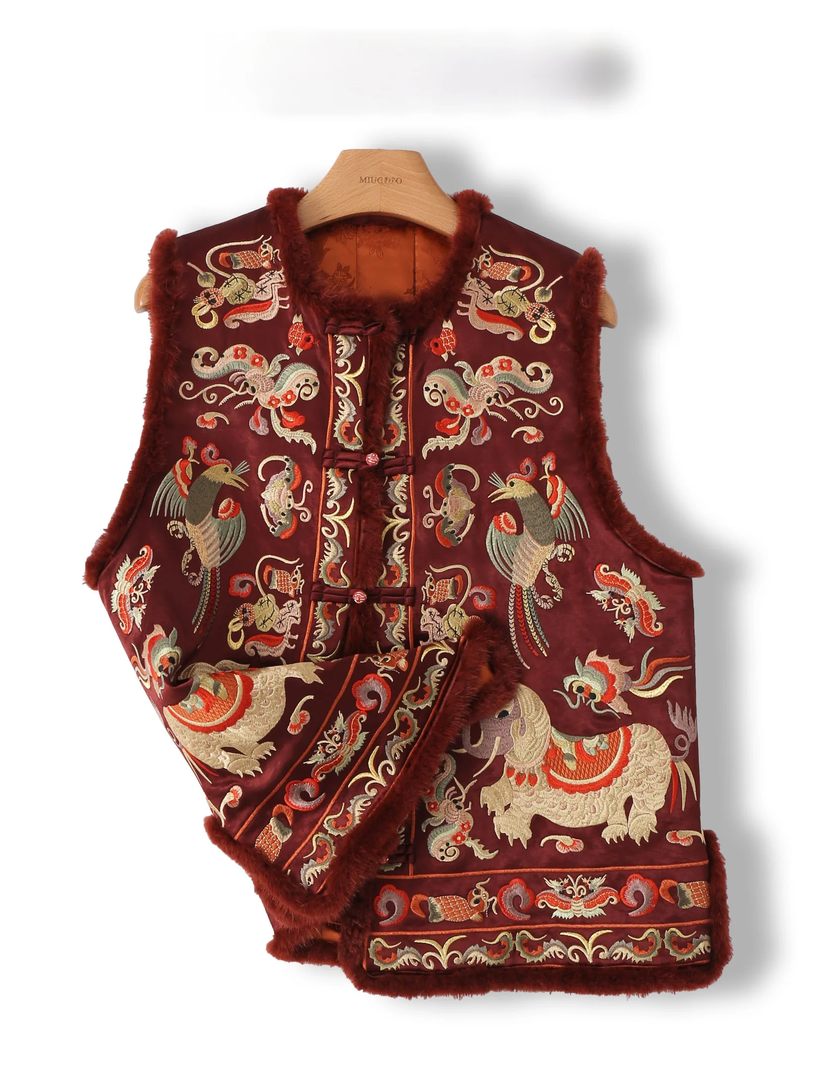 Exquisite Embroidered Heavy Work Cotton  Fur Vest Jacket Lightweight Luxury Chinese Style Commute Style Strong Heating Index