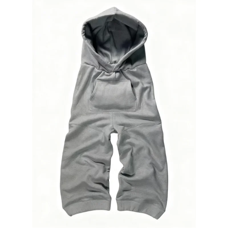 

High street retro Harajuku unisex style sweatpants with pockets and hooded stacking sense casual pants