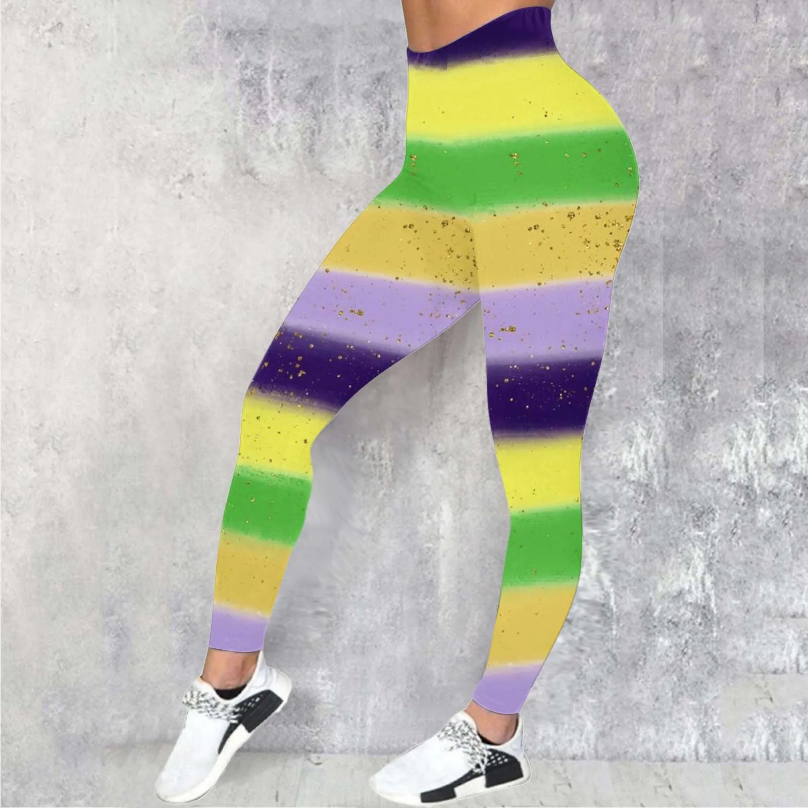 Frauen Mardi Gras Leggings Hohe Taille Druck Karneval Leggings Casual Bunte Print Festival Hosen