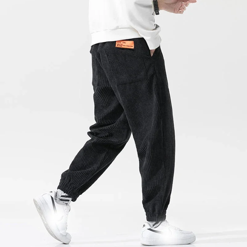 2024 Spring New Casual Loose Corduroy Solid Color Harem Pants Man Pockets All Match Fashion Male Trousers Streetwear Clothes