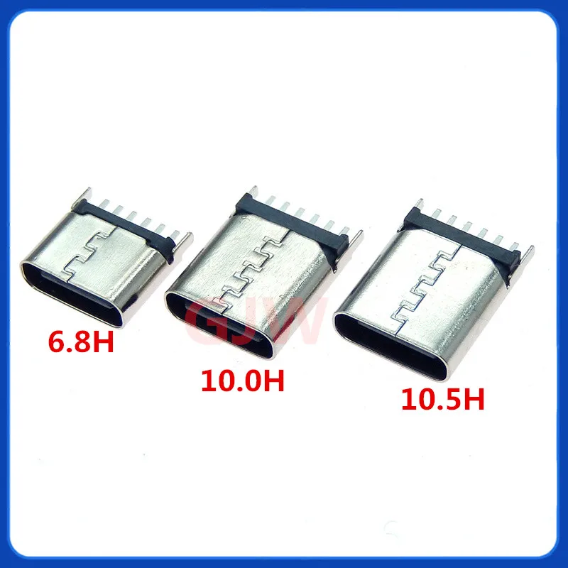 10pcs TYPE-C 6P interface female socket height H=6.8/10.0/10.5mm vertical plug straight plug fast charge female 3.1 USB connecto