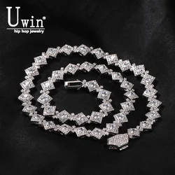 Uwin 12mm Rhombic Cluster Necklace For Women Prong Setting Iced Out Cubic Zirconia Fashion Choker Hip Hop Jewelry For Gift