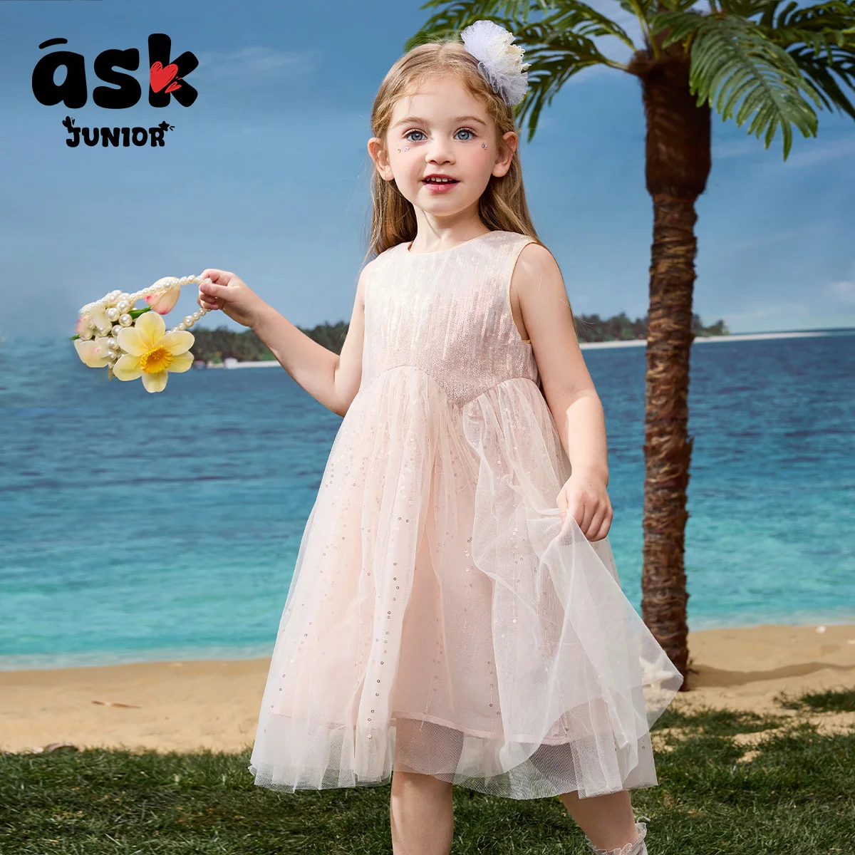 الأطفال الصيف الفتيات المطرزة الترتر شبكة الغزل التغيير التدريجي مطرزة سترة فستان الأميرة #3