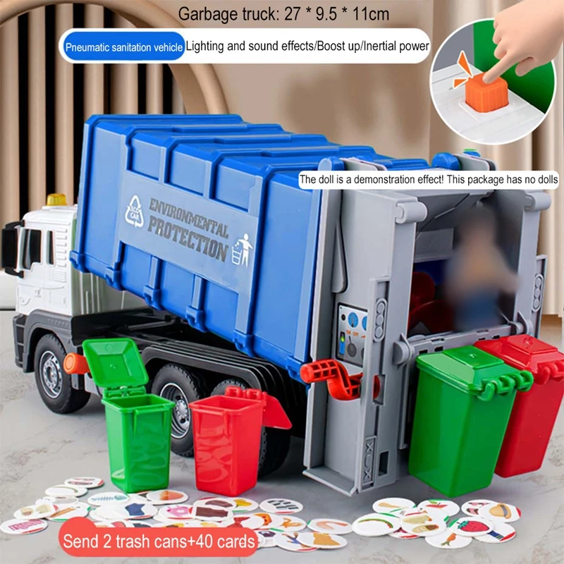 Children Alloy Car 1:32 Model Diecast City Cleaning Garbage Truck Sound Light Pull Back Toys Trash Car Kids Toy Christmas Gifts