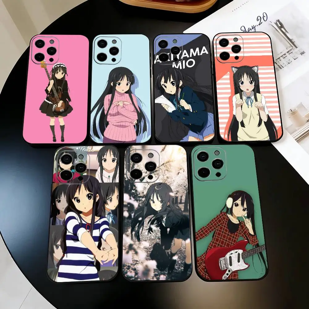 Funda para Teléfono K-K-ON Mio Akiyama-KMA para iPhone 17, 16, 15, 14, 13, 12, 11 Plus, Pro Max, Otros, Cubierta Negra Suave