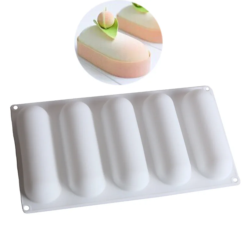 

Oval Pillow Silicone Cake Mold for Chocolate Mousse, Ice Cream, Jelly Pudding, Dessert Bread Bakeware, Decorating Tool, 5 Cavity