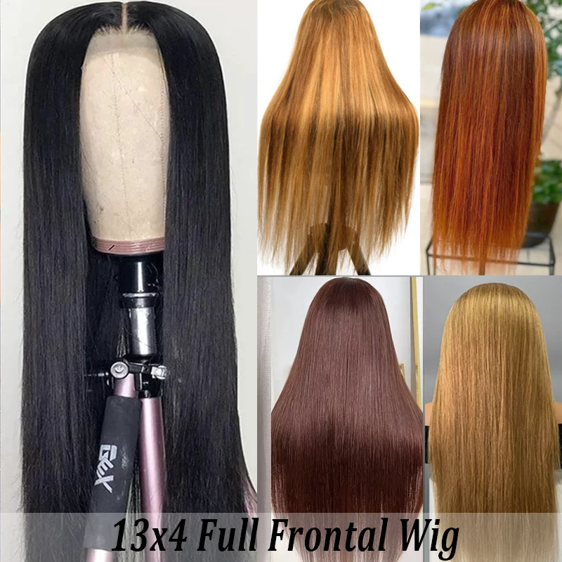 

13x4 Full Frontal Lace Wig For Women Natural Black, P4/27,P4/350,#27,#4 Brown Color PrePlucked Lace Front Human Hair Wigs