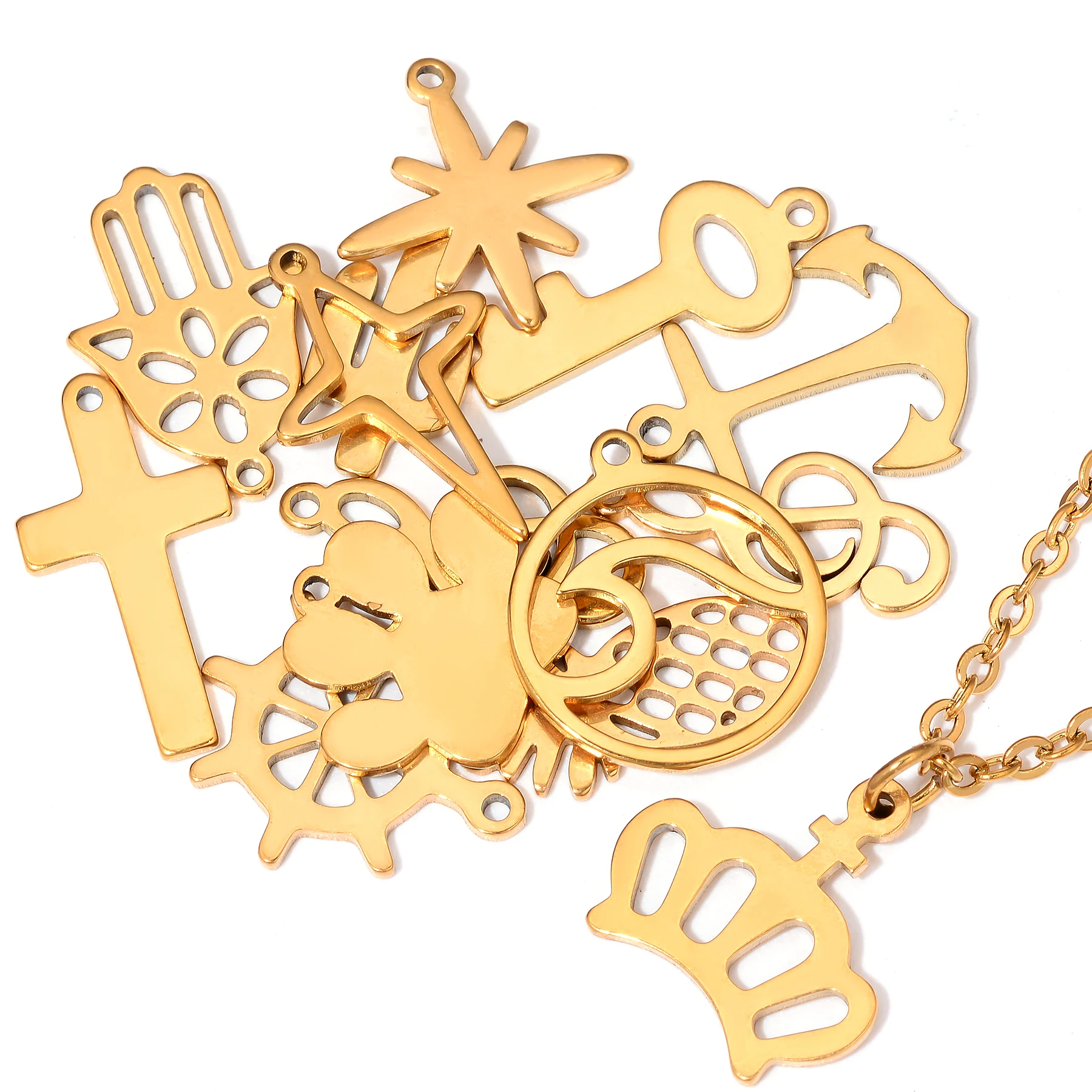 25Pcs Stainless Steel Music Note Anchor Star Key Crown Palm Charms Pendant DIY Necklace Bracelet Jewelry Making Accessories - view 6