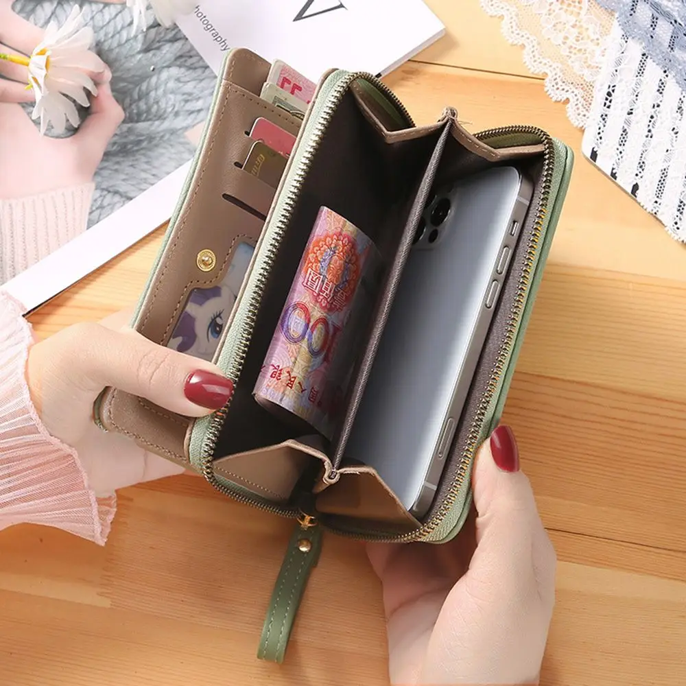 

Purse Fashion Retro Solid Color Girls Phone Holder Ladies Hasp Gift Coin Purse PU Leather Wallet Short Purse Credit Card Holder