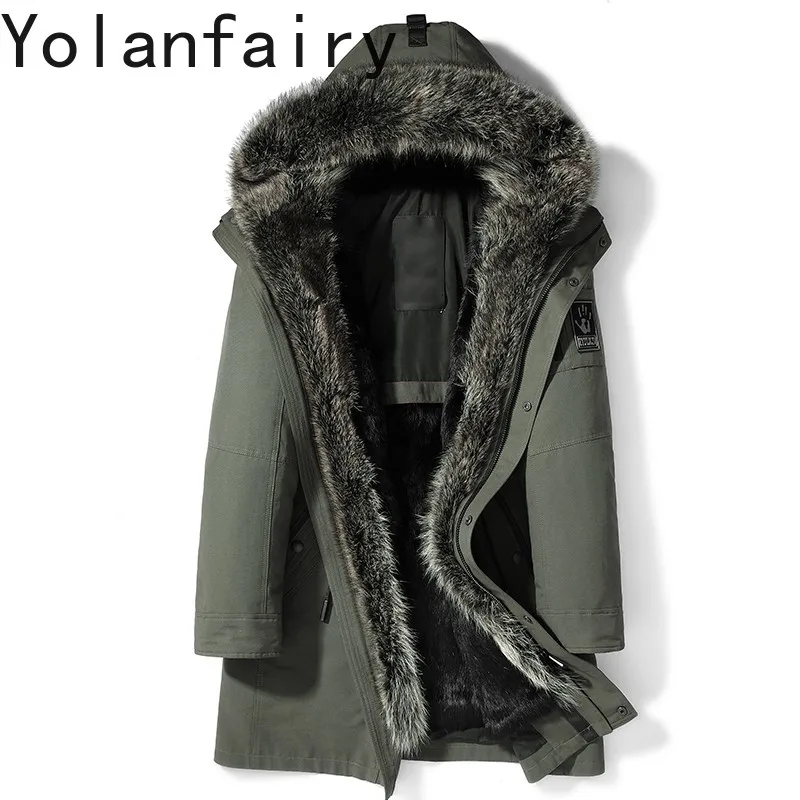 

YOLANFAIRY Natural Fur Parkas Men Winter 2025 Detachable Whole Mink Fur Liner Jacket Warm Real Fur Coat Raccoon Collar Outwears