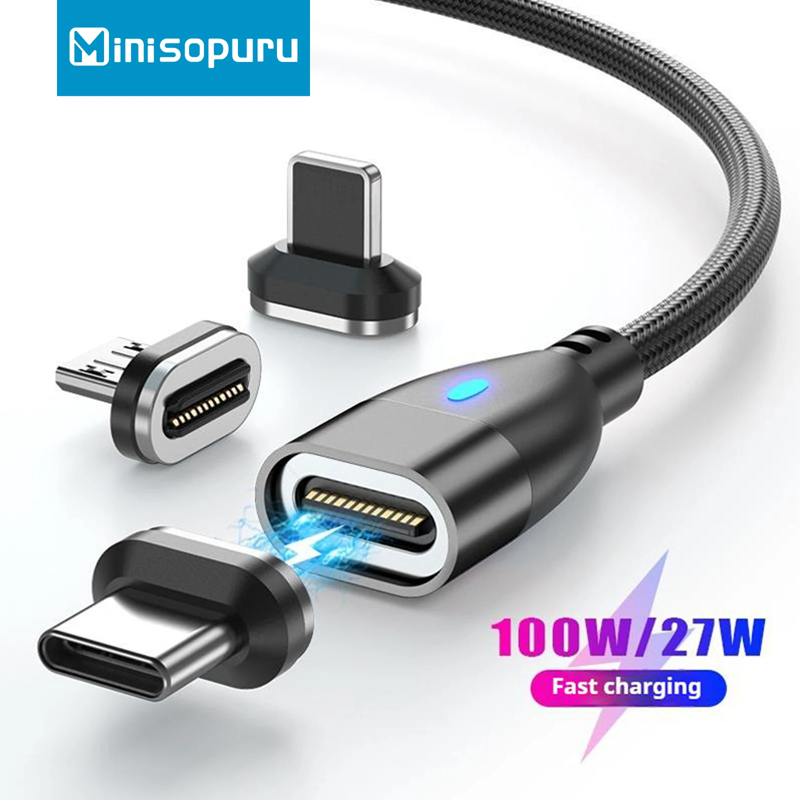 

Minisopuru Magnetic Charging Cable 100W 24 Pin USB C to USB C Cable Fast Charge 5A 480Mbps Data Transfer for Laptop Tablet Phone