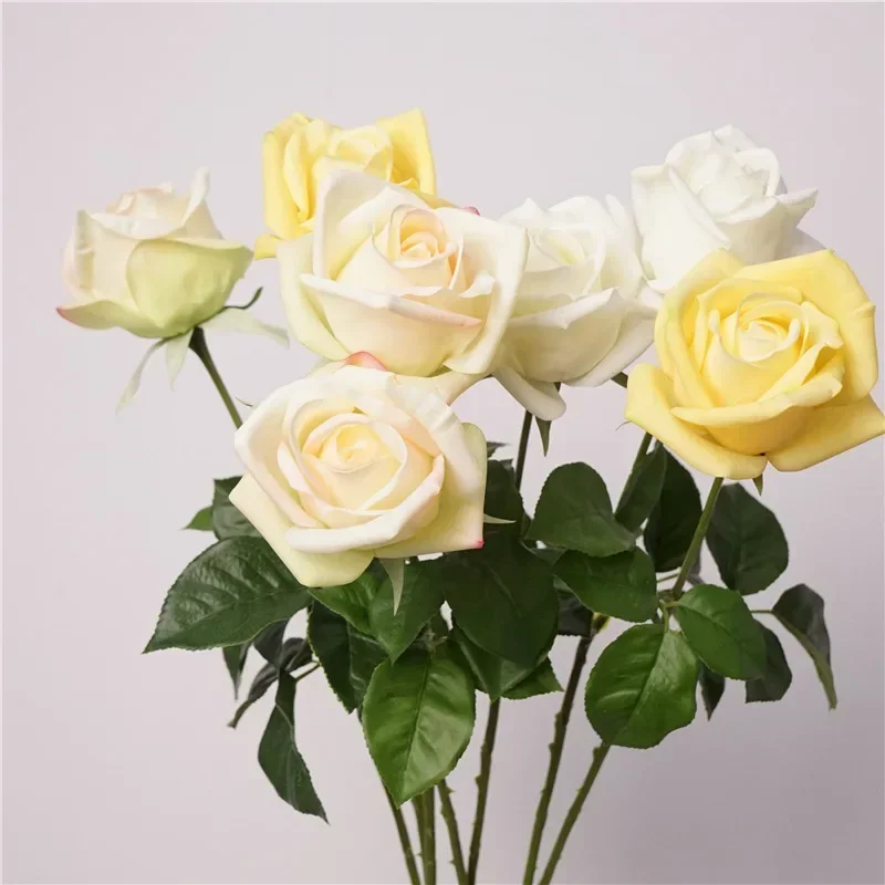 Balcony Decoration Simulation Flowers Real Touch Gemini Roses Branches Dining Table Decorative Artificial Flower Yellow Rose