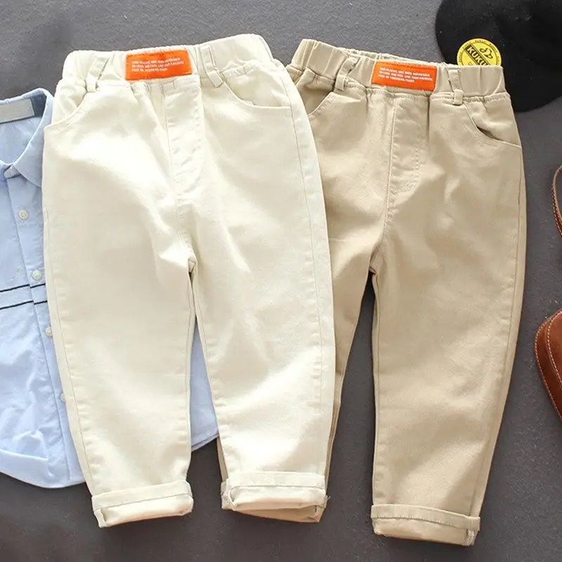 2-7 Y Toddler Children\'s Thin Khaki White Boys Casual Cotton Pants Girls Spring Summer Baby Kid Straight Leg Long Pants