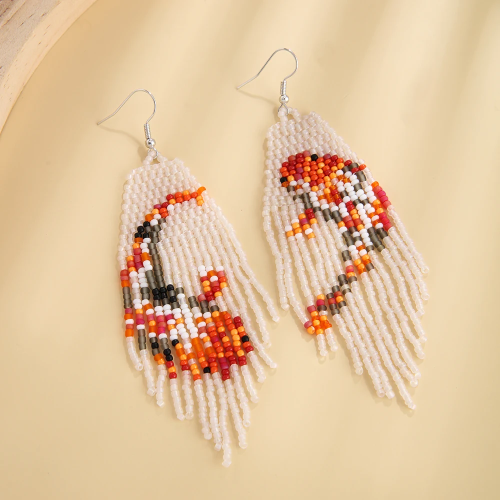 ZGMXR Rice bead earrings Tassel Fish Cactus Design Fashion Hand knitting Bohemia Alloy Simple Originality Beaded earrings