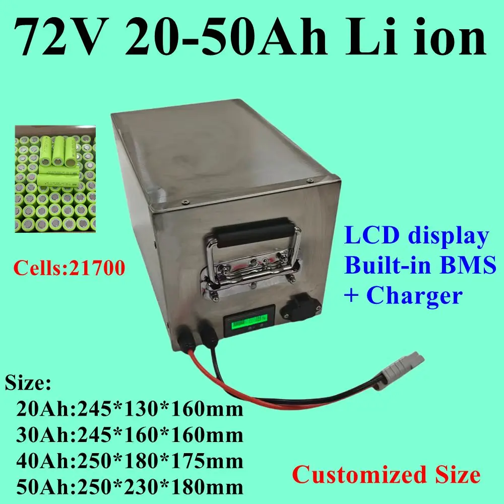 72V 20Ah 30ah 35ah 40ah 50ah Lithium ion battery 3500W 5600W with bms for tricycle motorcycle scooter+Charger