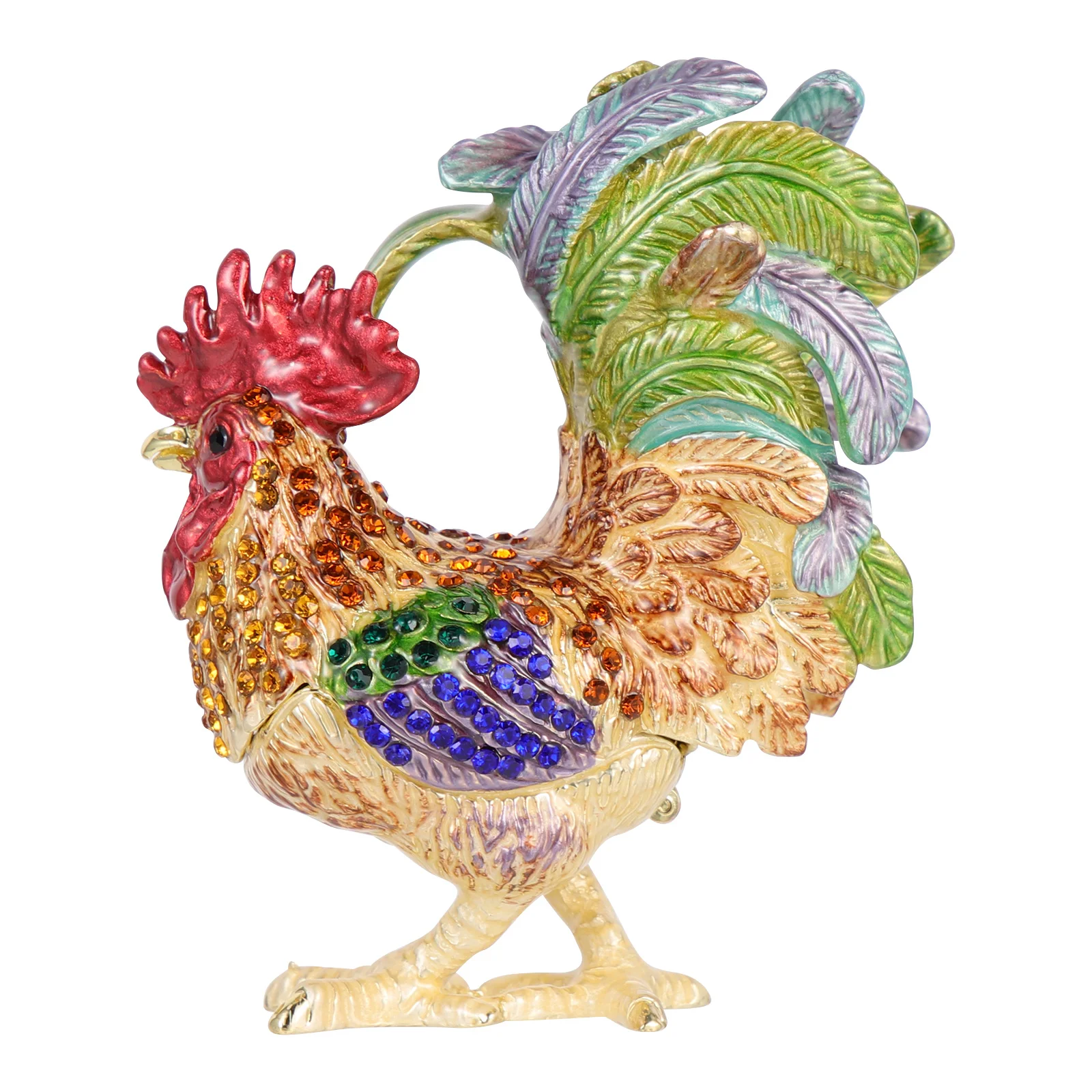 Zodiac Rooster Jewelry Box Golden Animal Trinket Case For Jewelry Storage Desktop Decor Alloy Statue Organizer