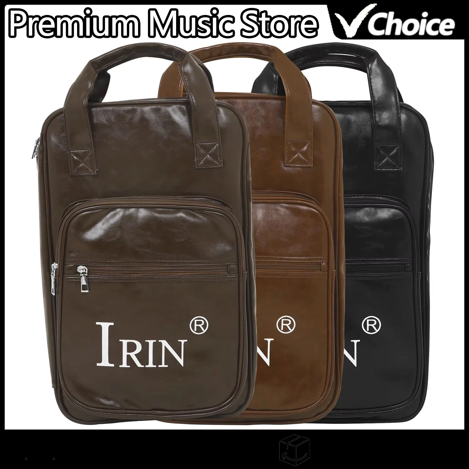 IRIN Drumsticks Bag PU Leather Drum Stick Handbag Carrying Case Backpack Music Score Book Bag Percussion Instrument Accessories